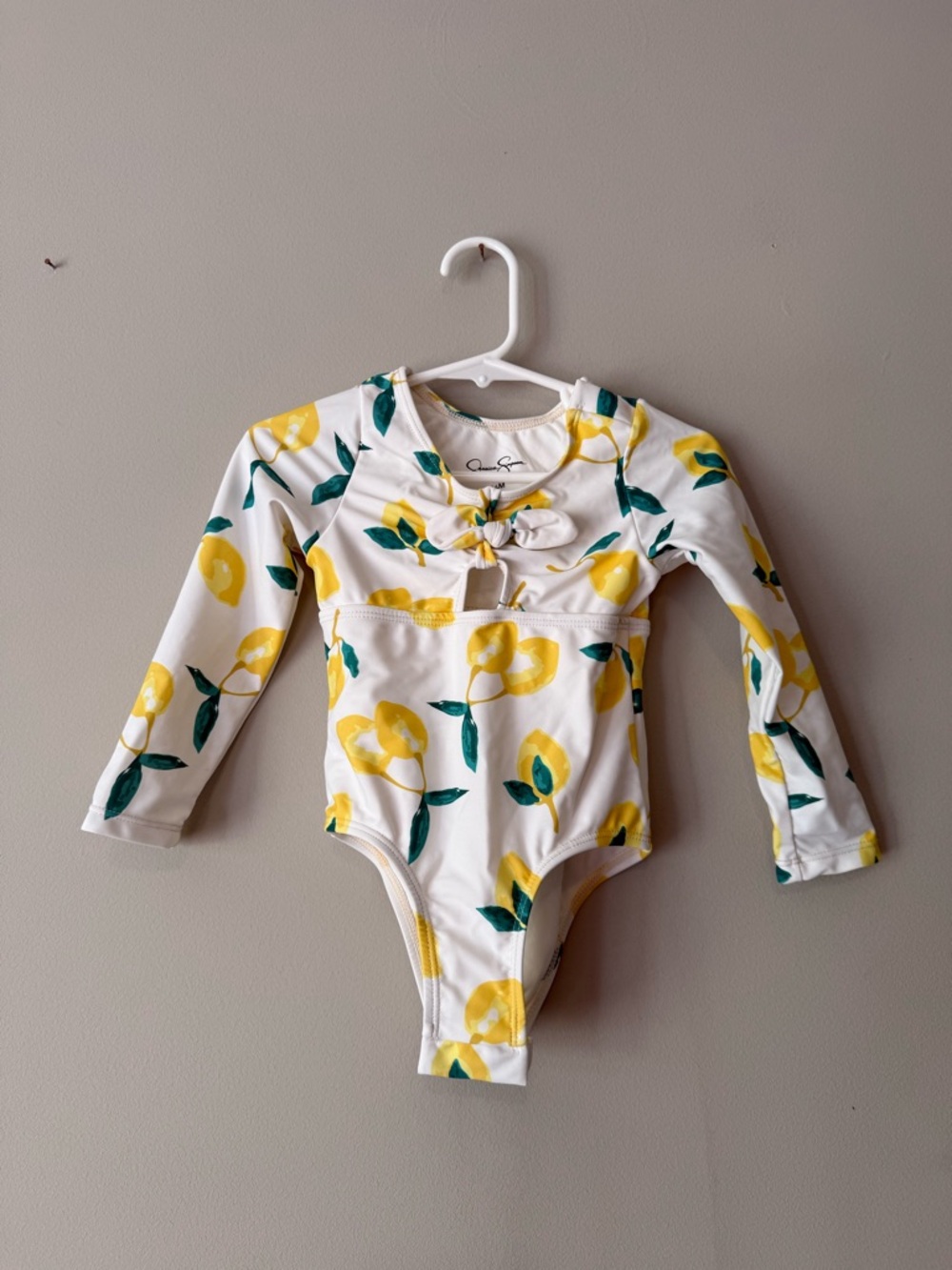 Jessica Simpson Long-Sleeve Lemon Print One-Piece Swimsuit